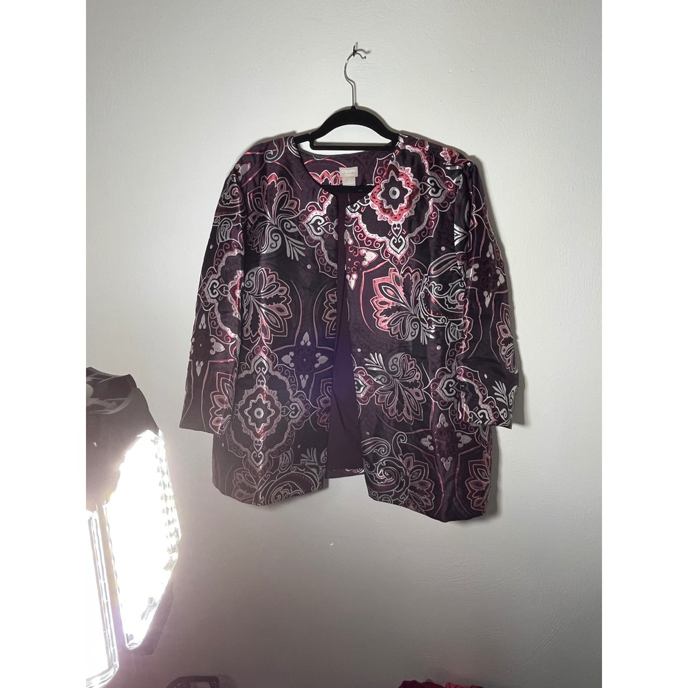 Chico's Travelers Jacquard Midnight Jacket Purple Paisley Open Front Plus 20 NWT